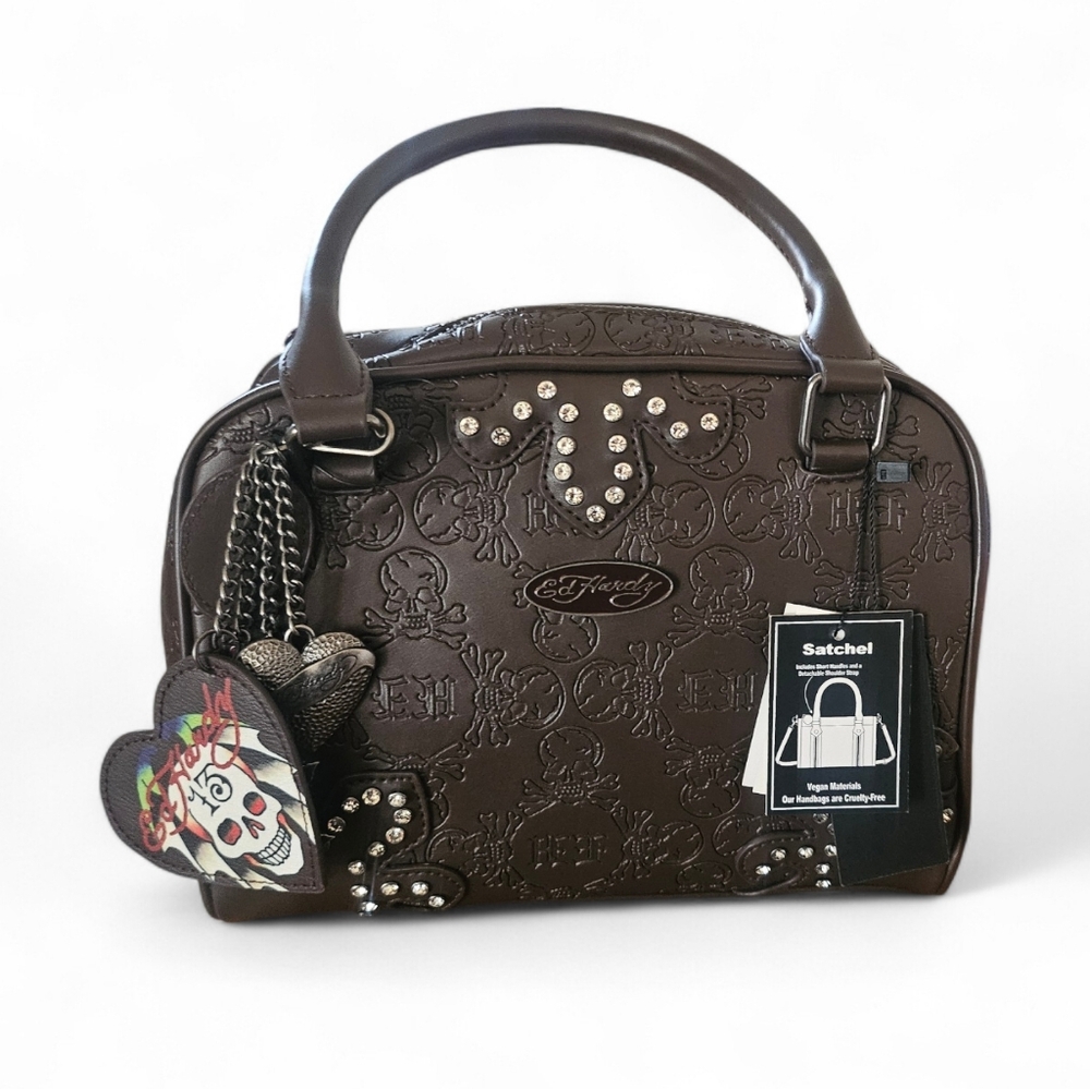 Ed Hardy Dark Brown Embossed Satchel